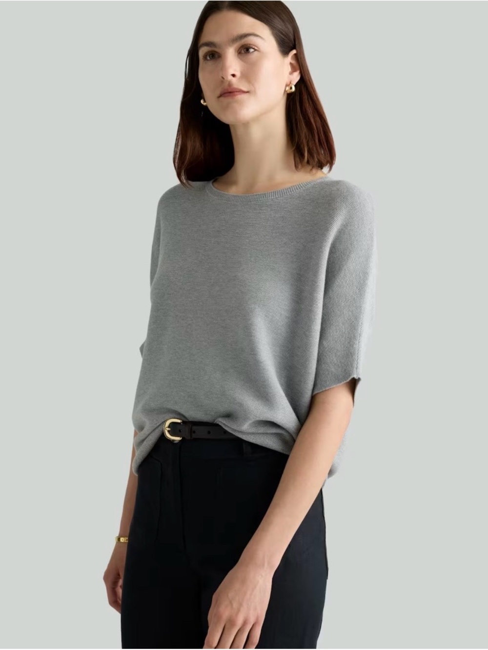 Quince Cotton Cashmere Sweater Link-Stitch Dolman Gray Women XL Minimalist Chic